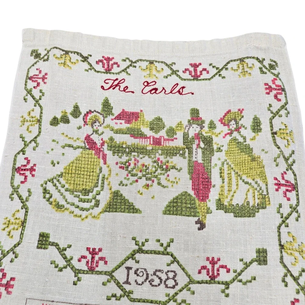 Stevens Calendar Towel 1958 The Earls‎ Vintage Embroidered Wall Hanging Decor